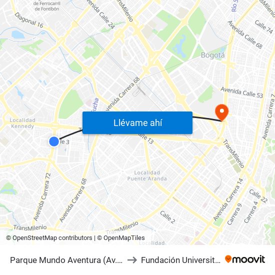 Parque Mundo Aventura (Av. Boyacá - Cl 2a Bis) (A) to Fundación Universitaria Empresarial map