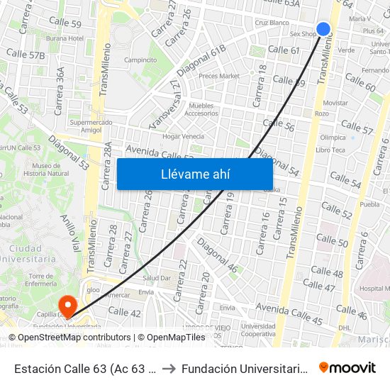 Estación Calle 63 (Ac 63 - Av. Caracas) to Fundación Universitaria Empresarial map