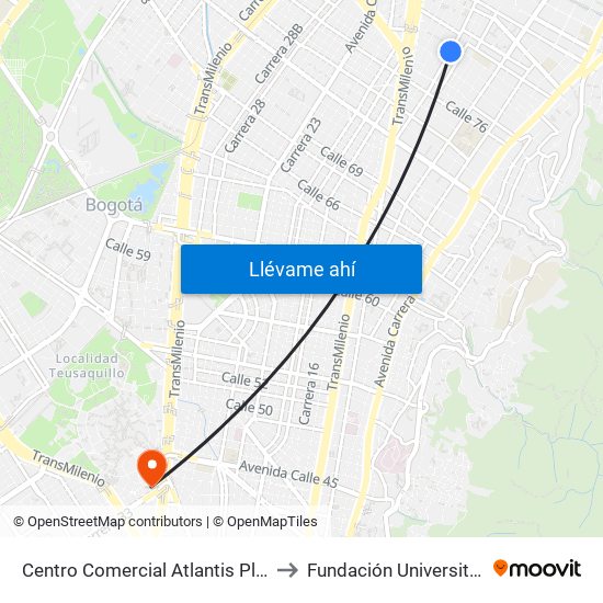 Centro Comercial Atlantis Plaza (Ak 15 - Cl 80) (A) to Fundación Universitaria Empresarial map