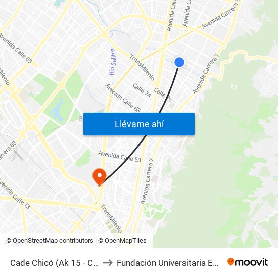 Cade Chicó (Ak 15 - Cl 90) (A) to Fundación Universitaria Empresarial map