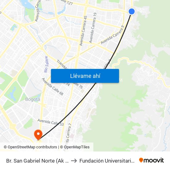 Br. San Gabriel Norte (Ak 7 - Cl 127) (A) to Fundación Universitaria Empresarial map