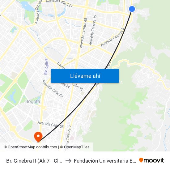 Br. Ginebra II (Ak 7 - Cl 127c) (A) to Fundación Universitaria Empresarial map