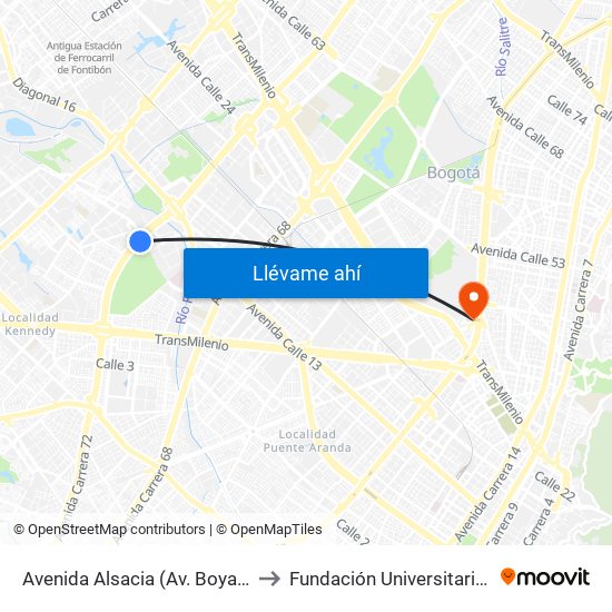 Avenida Alsacia (Av. Boyacá - Cl 11a) (A) to Fundación Universitaria Empresarial map