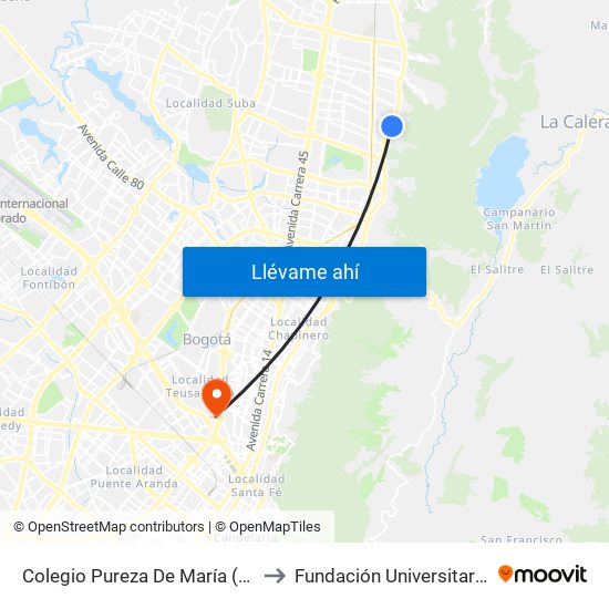 Colegio Pureza De María (Ak 7 - Cl 147) (A) to Fundación Universitaria Empresarial map