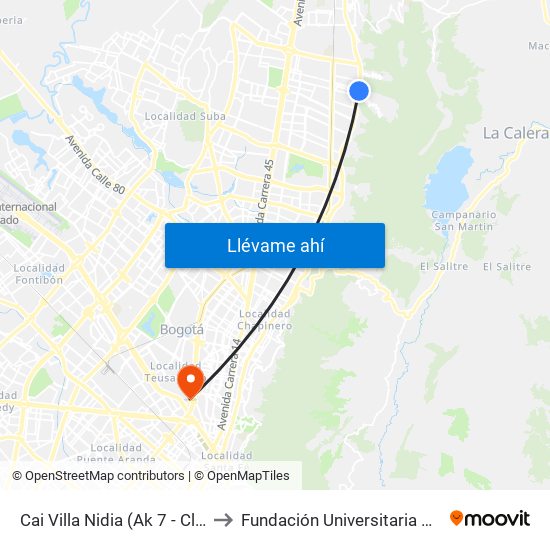 Cai Villa Nidia (Ak 7 - Cl 162a) (A) to Fundación Universitaria Empresarial map