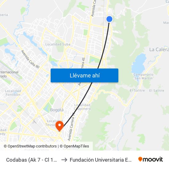 Codabas (Ak 7 - Cl 181a) (A) to Fundación Universitaria Empresarial map