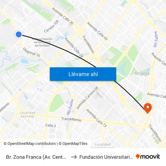 Br. Zona Franca (Av. Centenario - Kr 108a) to Fundación Universitaria Empresarial map