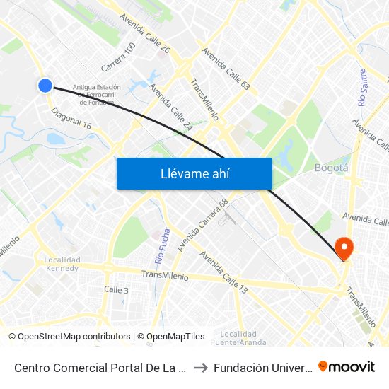 Centro Comercial Portal De La Sabana (Av. Centenario - Kr 106) to Fundación Universitaria Empresarial map
