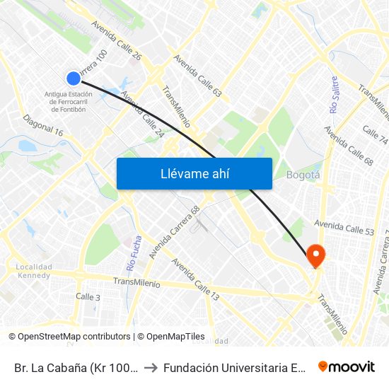 Br. La Cabaña (Kr 100 - Cl 22i) to Fundación Universitaria Empresarial map
