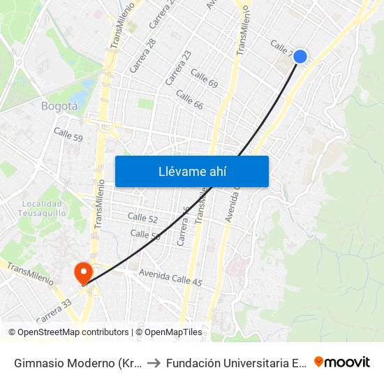 Gimnasio Moderno (Kr 9 - Cl 76) to Fundación Universitaria Empresarial map