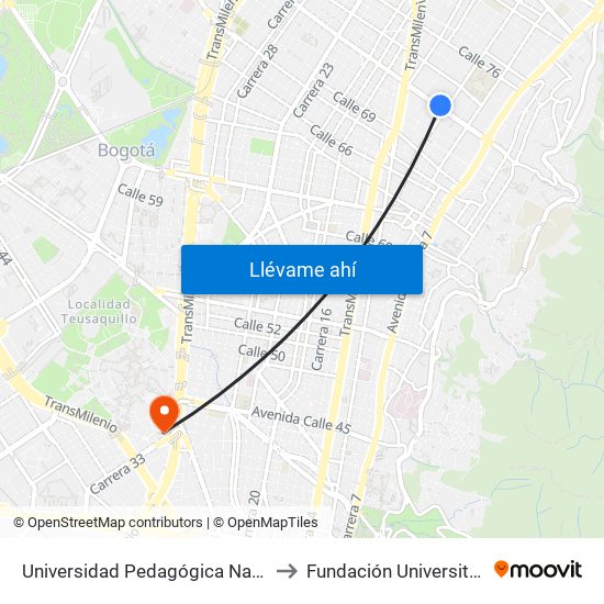 Universidad Pedagógica Nacional (Ac 72 - Ak 11) to Fundación Universitaria Empresarial map