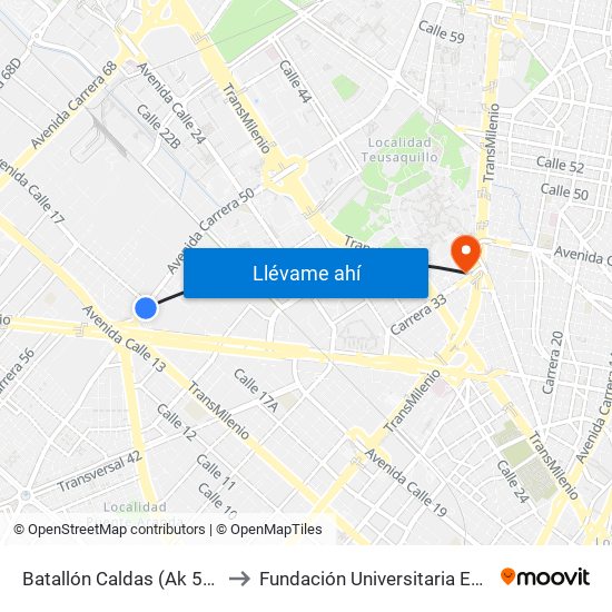 Batallón Caldas (Ak 50 - Cl 15) to Fundación Universitaria Empresarial map