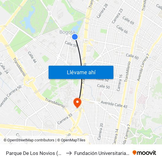 Parque De Los Novios (Ac 63 - Kr 45) to Fundación Universitaria Empresarial map