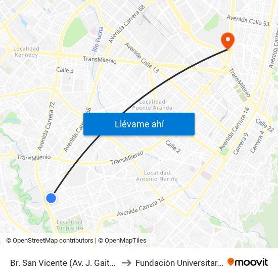 Br. San Vicente (Av. J. Gaitán C. - Cl 53b Sur) to Fundación Universitaria Empresarial map