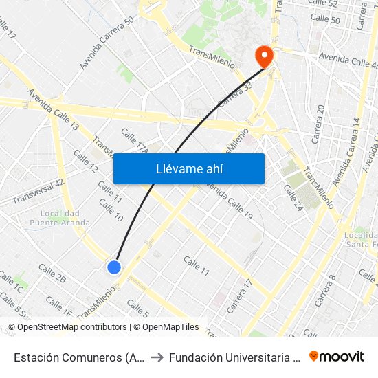 Estación Comuneros (Ac 6 - Ak 30) to Fundación Universitaria Empresarial map