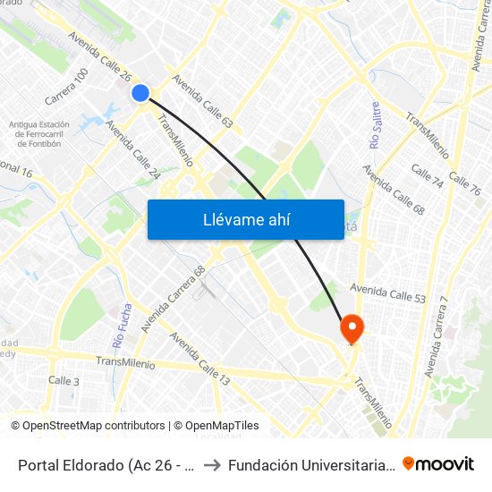 Portal Eldorado (Ac 26 - Av. C. De Cali) to Fundación Universitaria Empresarial map