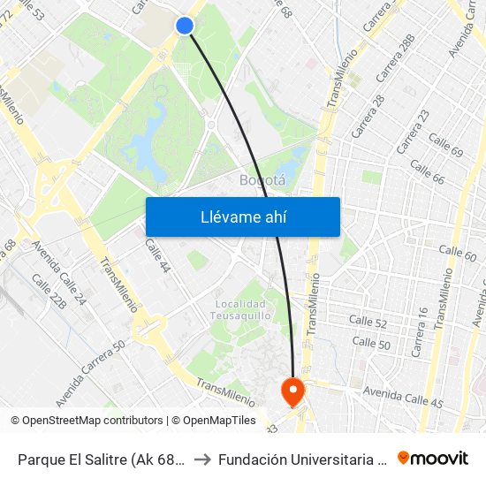 Parque El Salitre (Ak 68 - Ac 63) (A) to Fundación Universitaria Empresarial map