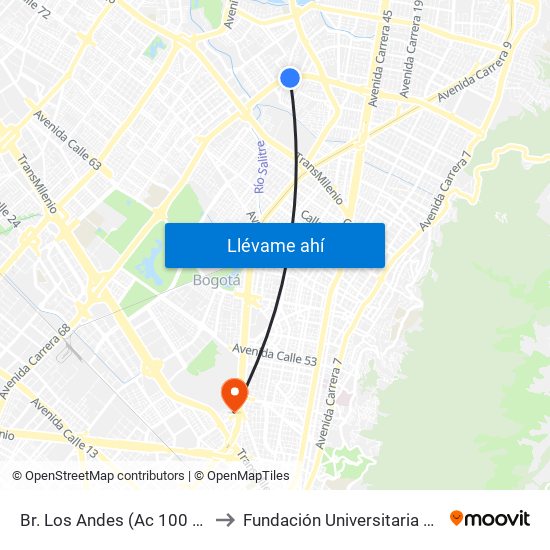 Br. Los Andes (Ac 100 - Kr 66) (B) to Fundación Universitaria Empresarial map