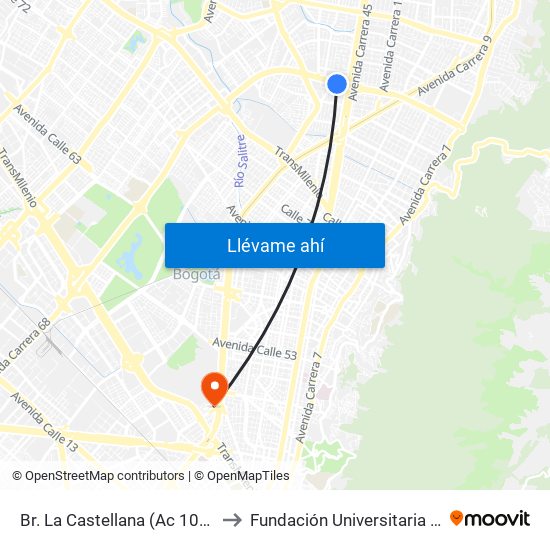 Br. La Castellana (Ac 100 - Kr 45) (A) to Fundación Universitaria Empresarial map