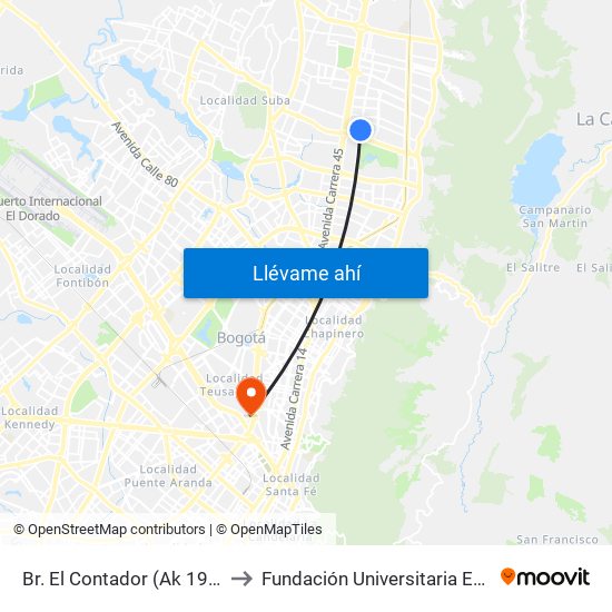 Br. El Contador (Ak 19 - Cl 135) to Fundación Universitaria Empresarial map