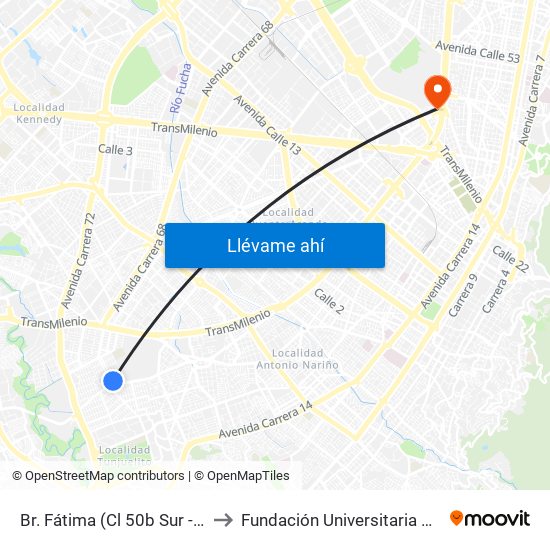 Br. Fátima (Cl 50b Sur - Kr 34) (A) to Fundación Universitaria Empresarial map