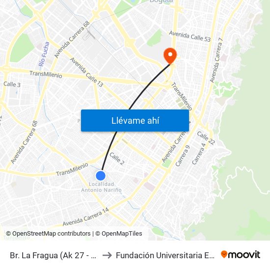 Br. La Fragua (Ak 27 - Cl 14 Sur) to Fundación Universitaria Empresarial map