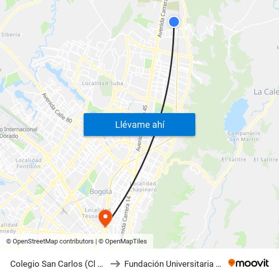 Colegio San Carlos (Cl 192 - Kr 15) to Fundación Universitaria Empresarial map