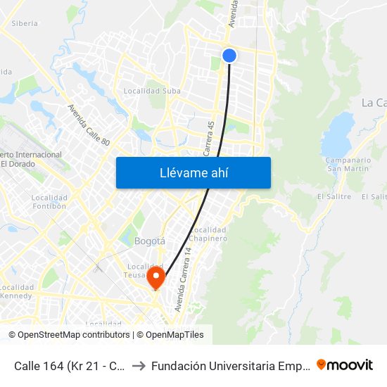 Calle 164 (Kr 21 - Cl 164) to Fundación Universitaria Empresarial map