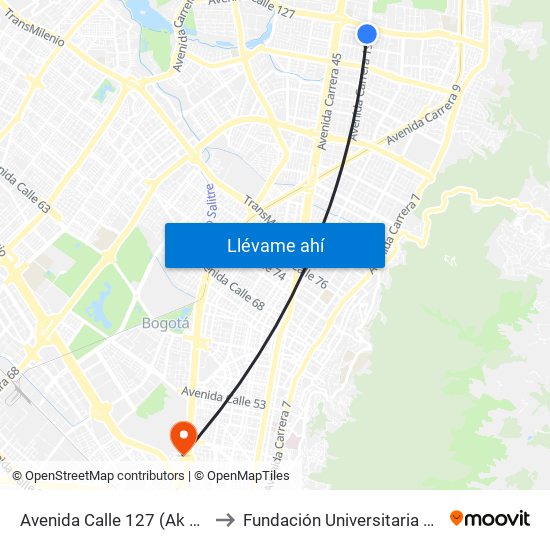 Avenida Calle 127 (Ak 19 - Cl 126) to Fundación Universitaria Empresarial map