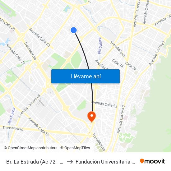 Br. La Estrada (Ac 72 - Kr 69k) (A) to Fundación Universitaria Empresarial map