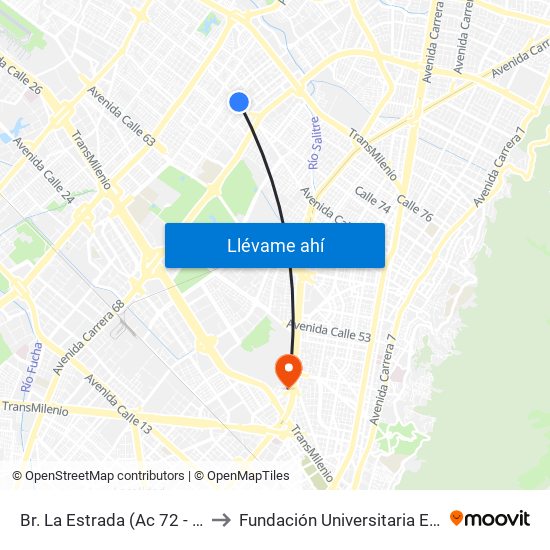 Br. La Estrada (Ac 72 - Kr 69) (A) to Fundación Universitaria Empresarial map