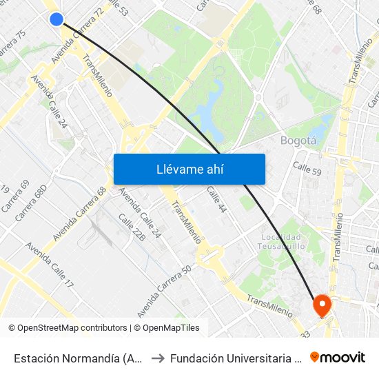 Estación Normandía (Ac 26 - Kr 74) to Fundación Universitaria Empresarial map