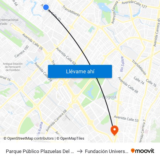 Parque Público Plazuelas Del Virrey (Ac 72 - Kr 105h) (A) to Fundación Universitaria Empresarial map