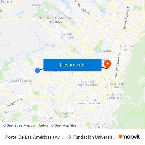 Portal De Las Américas (Av. V/cio - Av. C. De Cali) to Fundación Universitaria Empresarial map