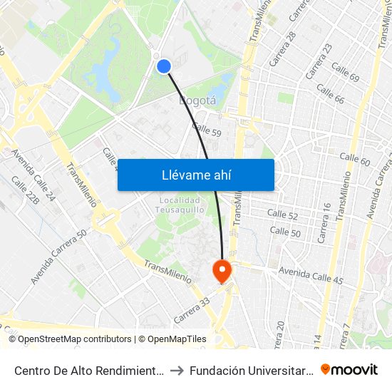 Centro De Alto Rendimiento (Ac 63 - Ak 60) to Fundación Universitaria Empresarial map