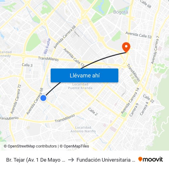 Br. Tejar (Av. 1 De Mayo - Kr 52a) (A) to Fundación Universitaria Empresarial map