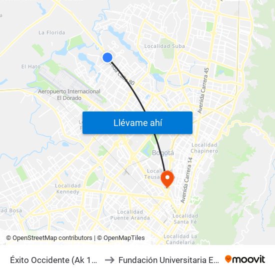 Éxito Occidente (Ak 114 - Cl 79) to Fundación Universitaria Empresarial map