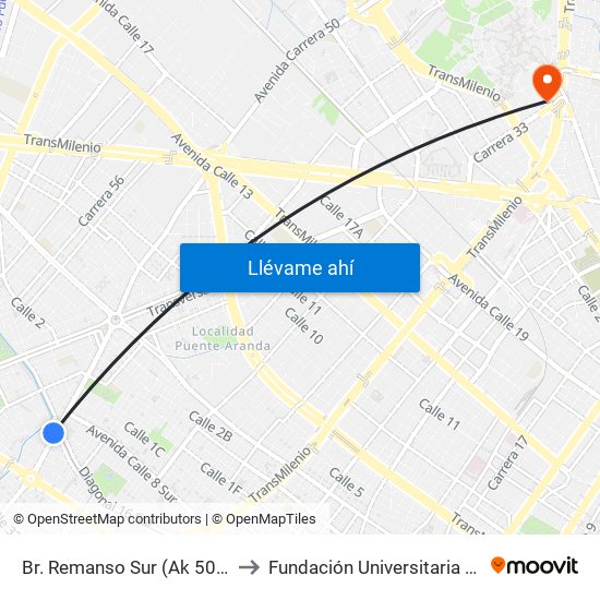 Br. Remanso Sur (Ak 50 - Cl 17 Sur) to Fundación Universitaria Empresarial map