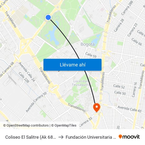 Coliseo El Salitre (Ak 68 - Ac 63) (A) to Fundación Universitaria Empresarial map