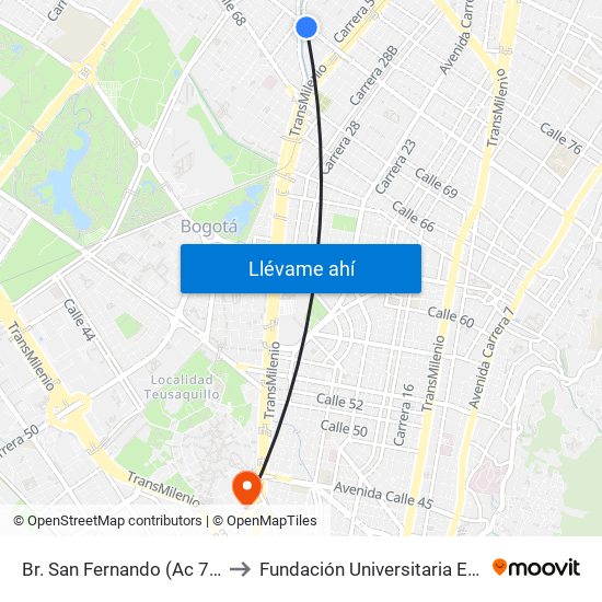 Br. San Fernando (Ac 72 - Kr 53) to Fundación Universitaria Empresarial map