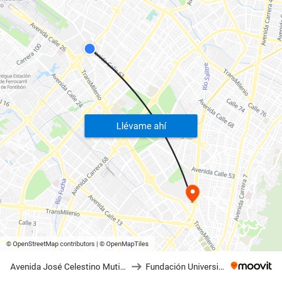 Avenida José Celestino Mutis (Av. C. De Cali - Ac 63) to Fundación Universitaria Empresarial map