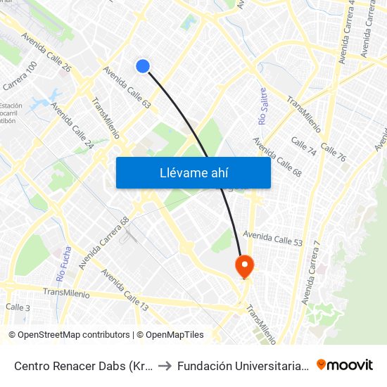 Centro Renacer Dabs (Kr 77a - Cl 64j) to Fundación Universitaria Empresarial map