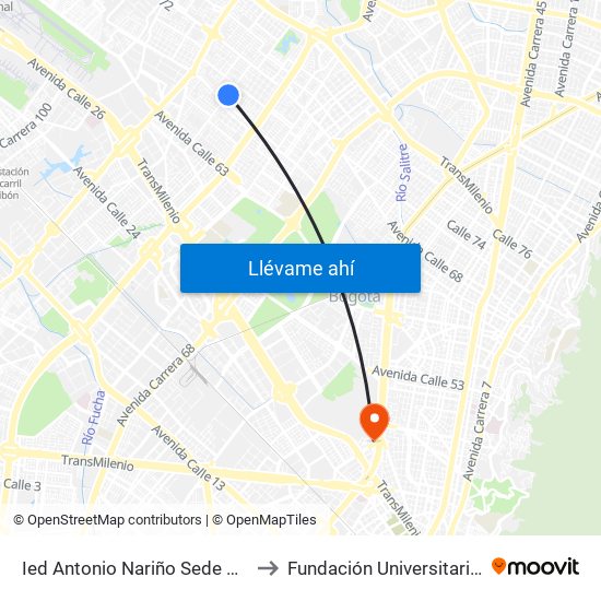 Ied Antonio Nariño Sede A (Kr 77a - Cl 68) to Fundación Universitaria Empresarial map