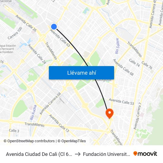 Avenida Ciudad De Cali (Cl 64b Bis - Av. C. De Cali) to Fundación Universitaria Empresarial map