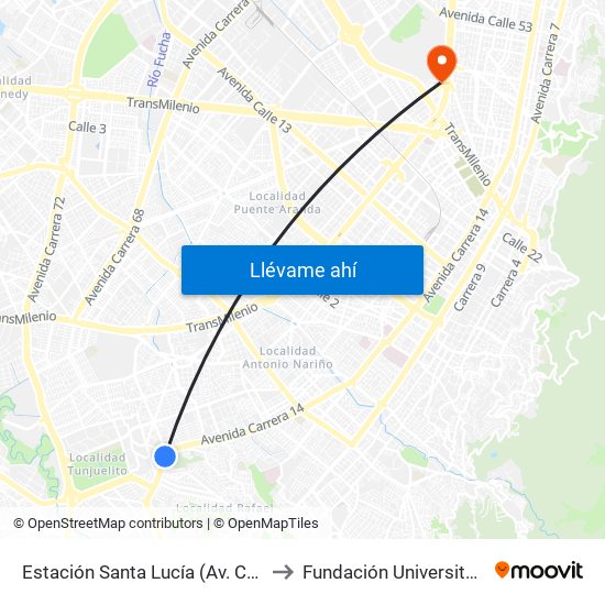 Estación Santa Lucía (Av. Caracas - Dg 45c Sur) to Fundación Universitaria Empresarial map