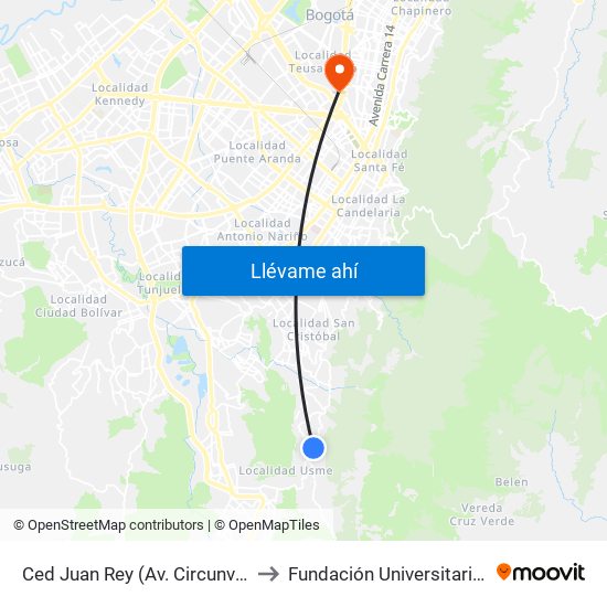 Ced Juan Rey (Av. Circunvalar - Cl 70 Sur) to Fundación Universitaria Empresarial map