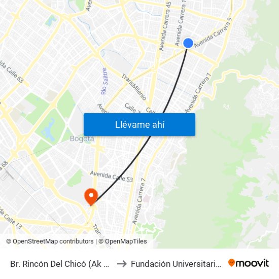 Br. Rincón Del Chicó (Ak 15 - Cl 101) (A) to Fundación Universitaria Empresarial map