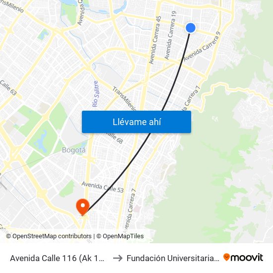 Avenida Calle 116 (Ak 15 - Ac 116) (A) to Fundación Universitaria Empresarial map