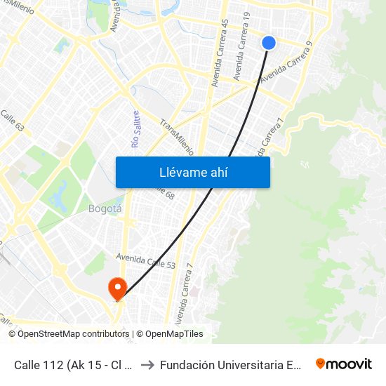 Calle 112 (Ak 15 - Cl 112) (A) to Fundación Universitaria Empresarial map