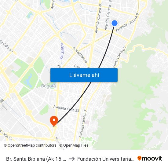 Br. Santa Bibiana (Ak 15 - Cl 105a) (A) to Fundación Universitaria Empresarial map